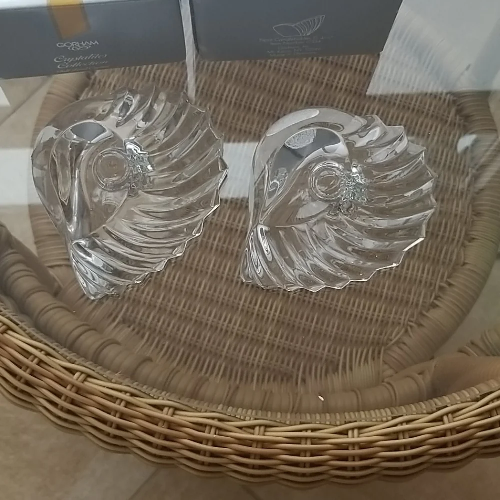 Gorham heart crystal candle holders, pair